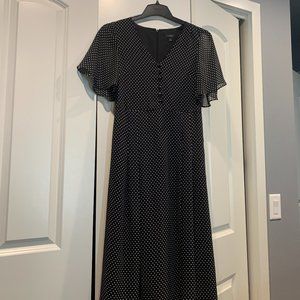 Ann Taylor Black Polka Dot Midi Dress- Size 0